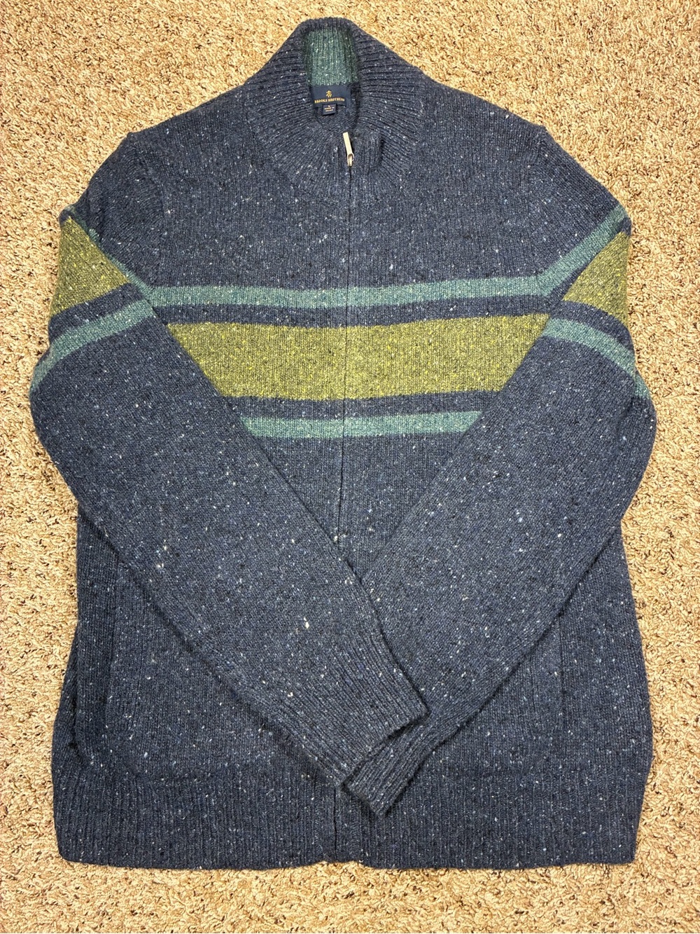 Brooks Brothers Soft Merino Wool Blend Stripe Zip Up Sweater